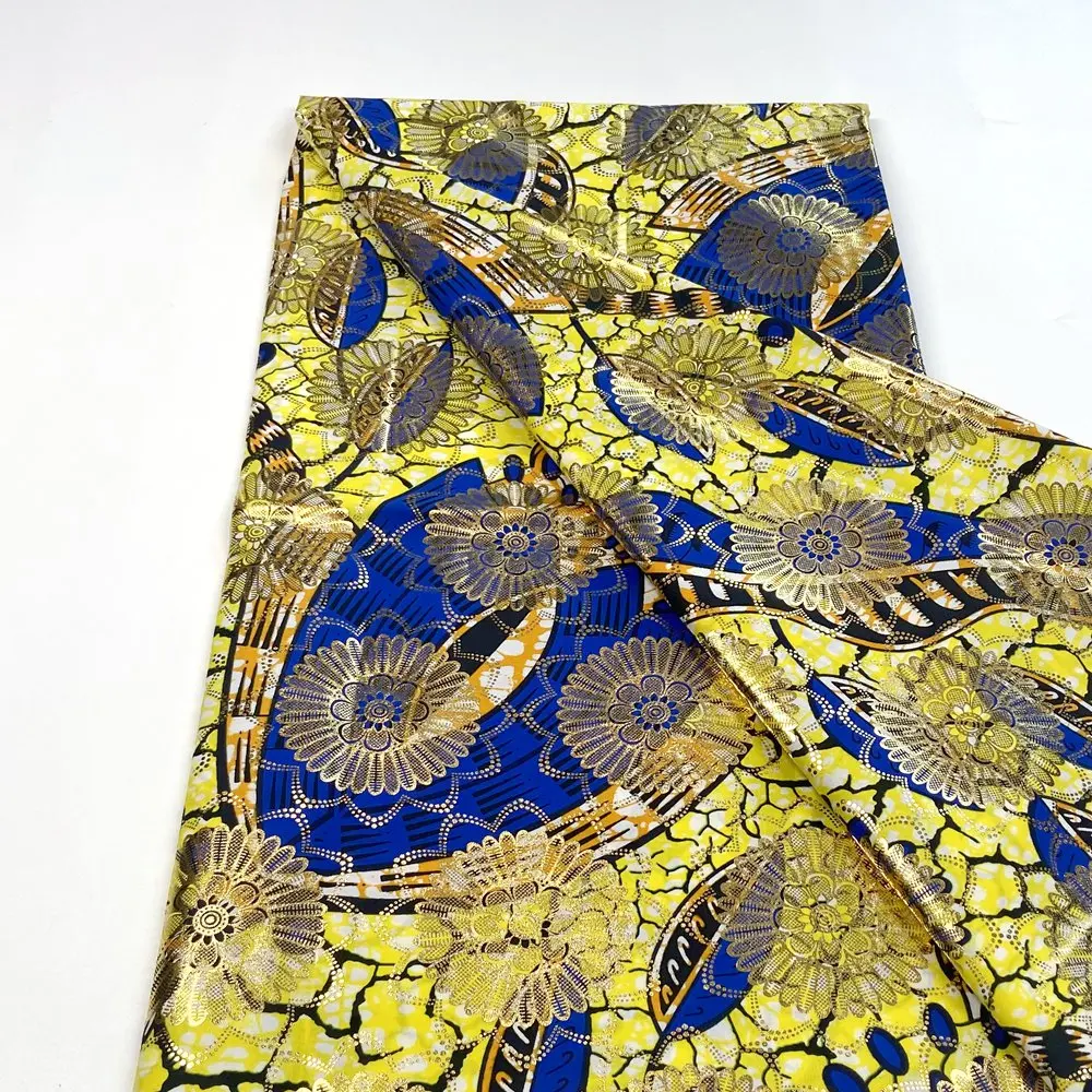 New African Golden Wax Fabrics Cotton Print Wraper Batik Ankara High Quality Original Pagne Material For Women Wedding Dress
