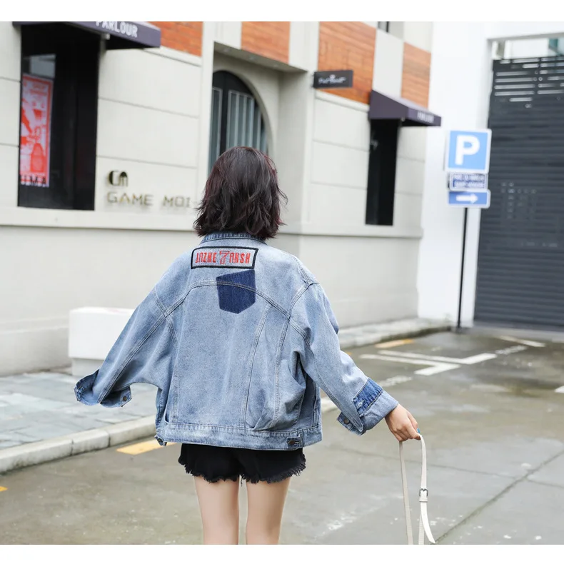 

Denim Bomber Jeans Jacket Women Plus Size 5XL Pattern Print Letter Lady Vintage Elegant Outwear Autumn Fashion Coat girl