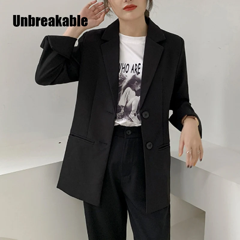 

Loose Single-breasted Black Women Blazer Elegant Autumn Chic Female Outwear Jacket Casual Split Sleeves Ladies Blazer Coat 2020