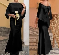 elegant blackwhite evening party dress sexy off shoulder mermaid long robe femme african plus size pleated wedding formal gown