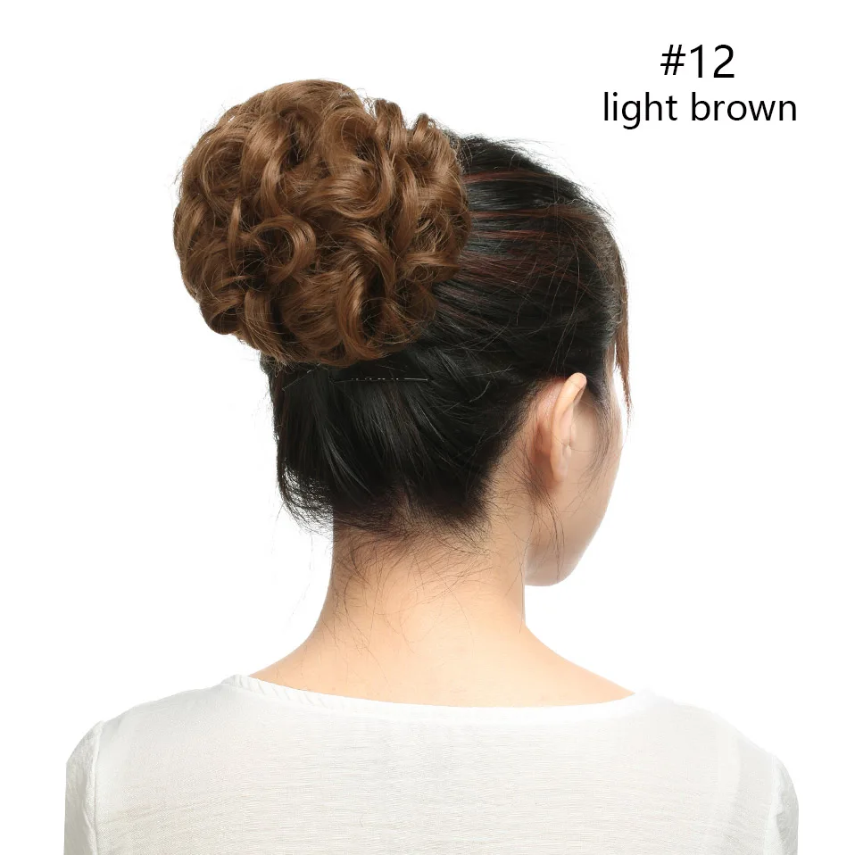 light brown SNOILITE короткий кудрявый шиньон волос булочки для волос с эластичным шнурком Updo булочки для волос Синтетические заколки для волос - Цвет: light brown