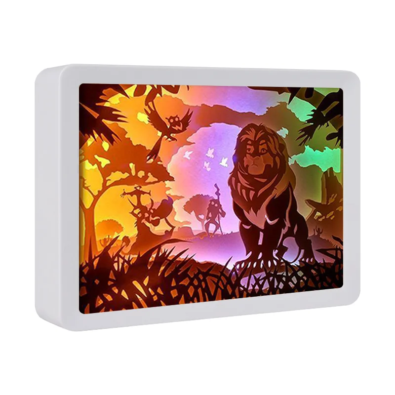 Led Light Shadow Box Frame Wholesale Lion Picture Frames Wall Photo Paper Cut Decorative Lights Room Decoration | Дом и сад