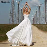 magic awn 2022 beach wedding dresses sweetheart pleat chiffon sleeveless boho white bridal gowns a line simple vestido novia