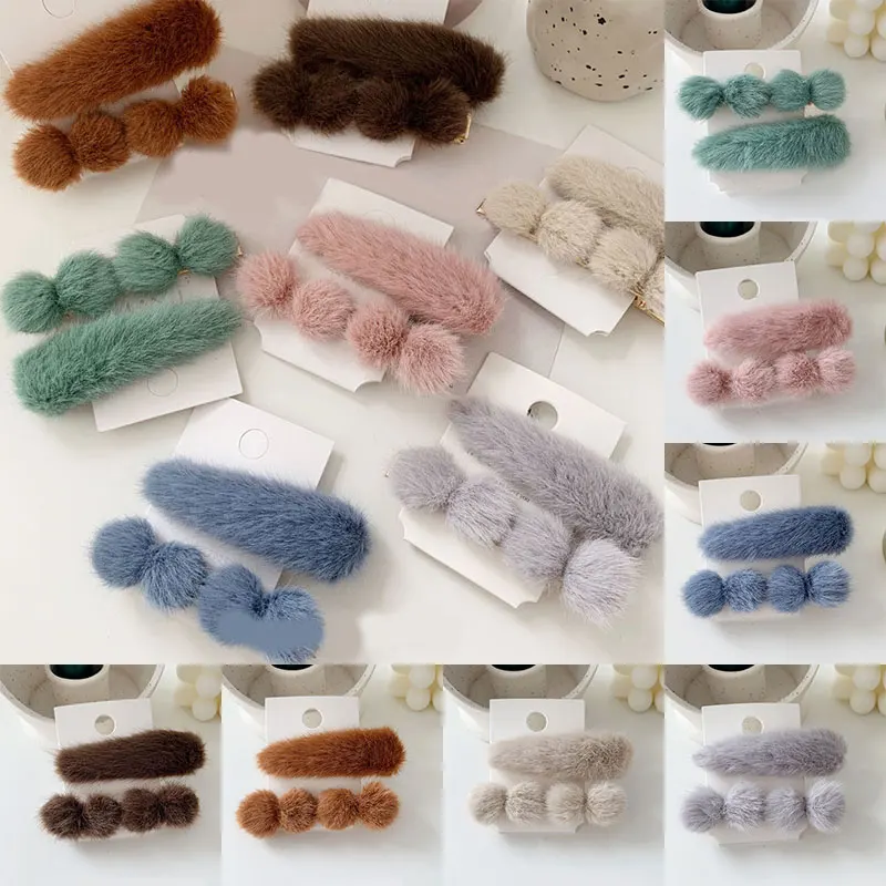 2 шт./компл. искусственный меховой помпон заколки для волос в форме капли воды Для