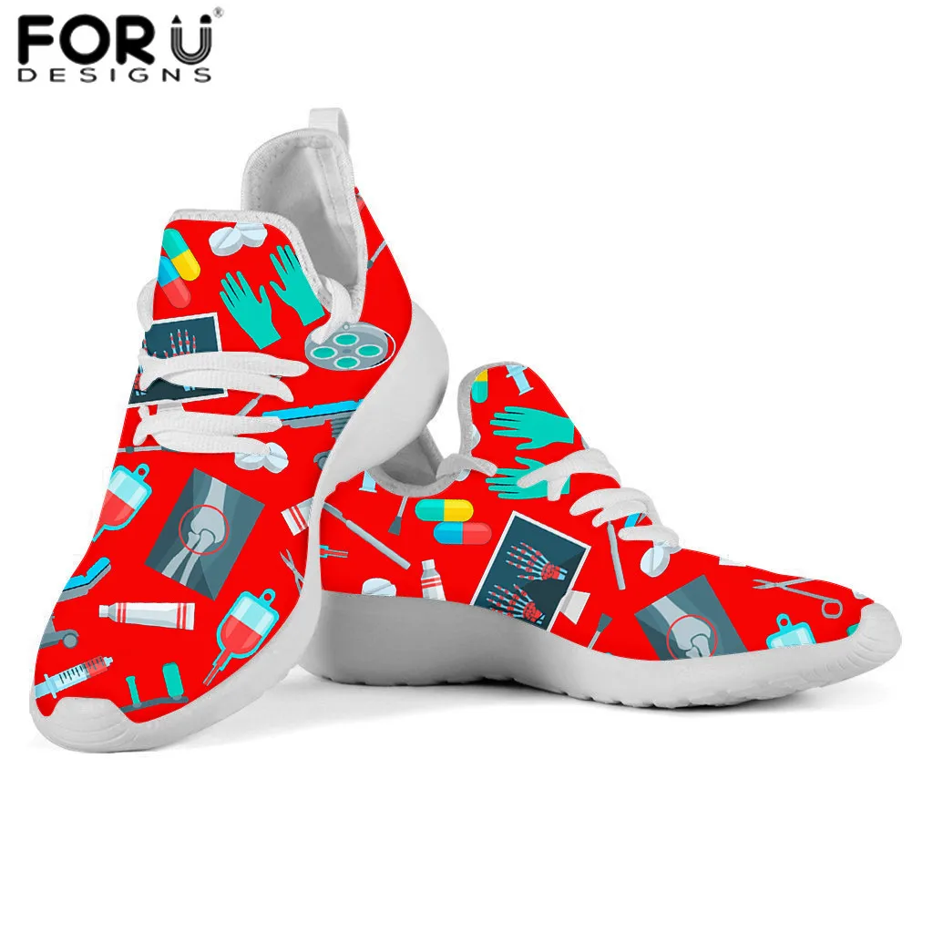FORUDESIGNS/Женские повседневные кроссовки; Милые медицинские инструменты; стоматологический принт; женская трикотажная обувь на платформе; Черная пятница; scarpe donna