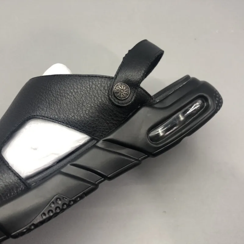 Черные мужские пляжные сандалии Летние удобные шлепанцы из натуральной кожи