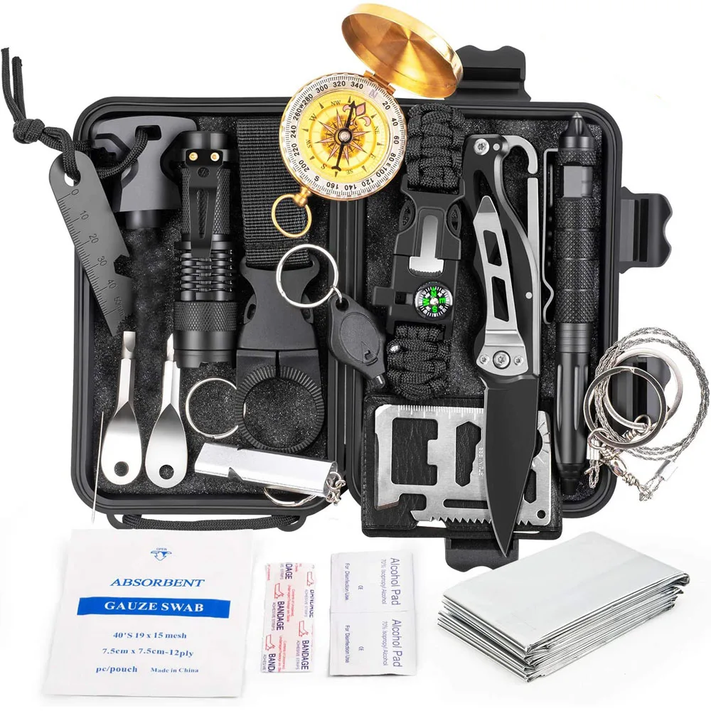 spesifikasi Survival Gear Kit Pertolongan Pertama Kit SOS Taktis Alat Kit Pisau Senter Dengan Molle Tas Untuk Camping Hiking