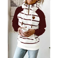 womans hoodies sweatshirt striped ropa mujer invierno color matching striped long sleeved hooded hoodie high collar casual