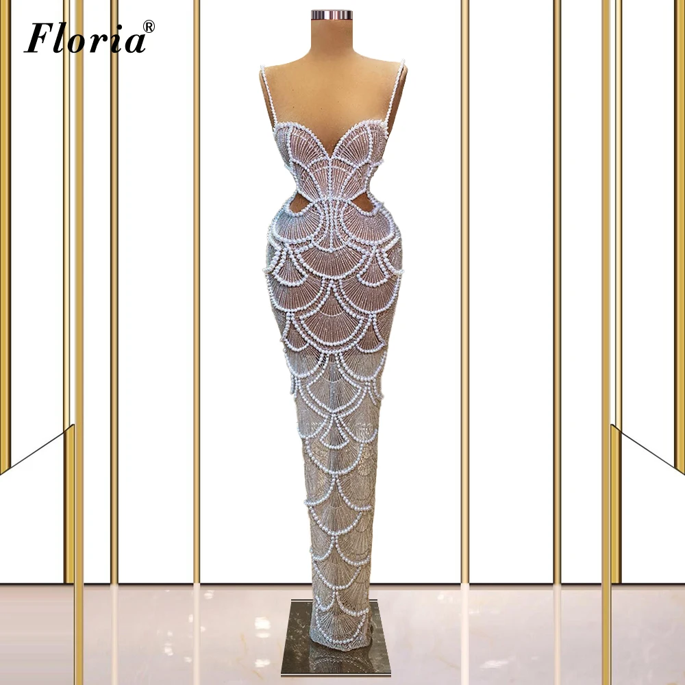 

Vestidos De Fiesta Sleeveless Prom Dresses Long Mermaid Elegant Cocktail Dresses With Pearls Women Wedding Party Dresses 2021