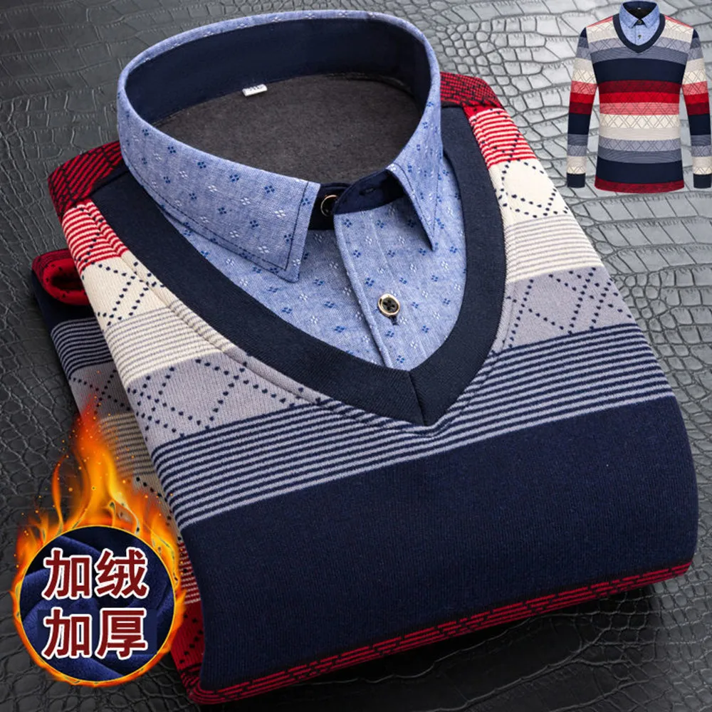 Мужской флисовый свитер с воротником-рубашкой размеры до 5XL Осень-зима 2021 модный