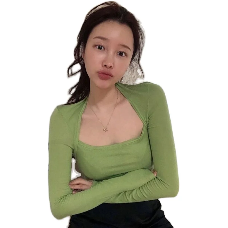 

COIGARSAM Vintage blouse women blusas womens tops and blouses Green 0310