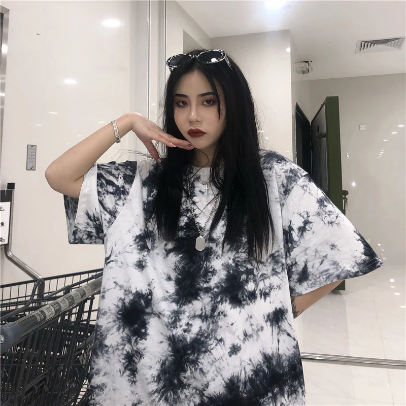 

Women's Top TShirt Casual Tie Dye Print T Shirt Women Tops Tees O-neck Short Sleeve Female T-Shirt Streetwear Oversized Tshirt
