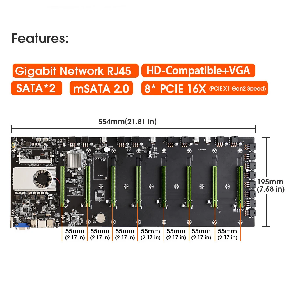 

A Set Miner Case BTC-D37 Chassis with 4 Fans Motherboard 8 Slots 4GB DDR 128GB SSD 1800W PSU For Mining ETH ETC ZEC Ethereum Rig