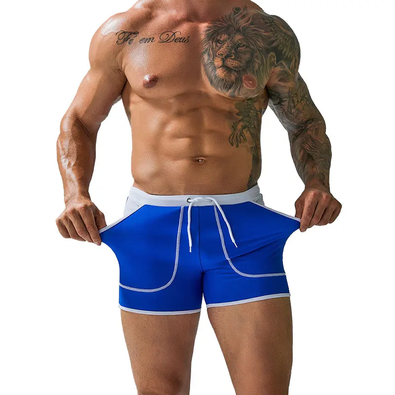 Mens Swimwear Quick Dry Swimming Shorts Trunks with Pockets Sports Boxer Briefs Surf Bikini Swimsuit Male Beach Pants