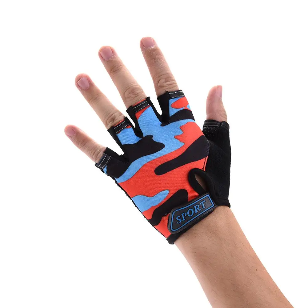 Детские велосипедные перчатки дышащие камуфляжные на полпальца для верховой