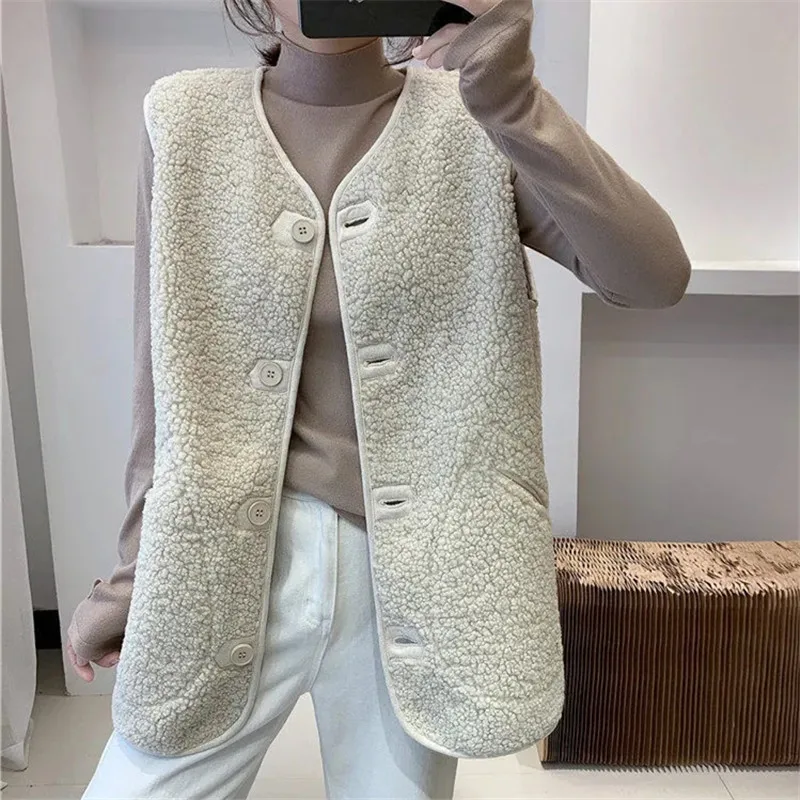 Женский однотонный жилет из овечьей шерсти без рукавов с V-образным вырезом |