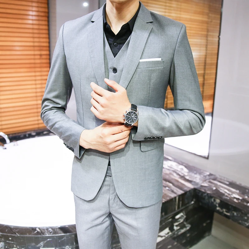 

professional 2020 Men business suit three pieces one button handsome guy groomsman best man wedding dress M- 4XL 501