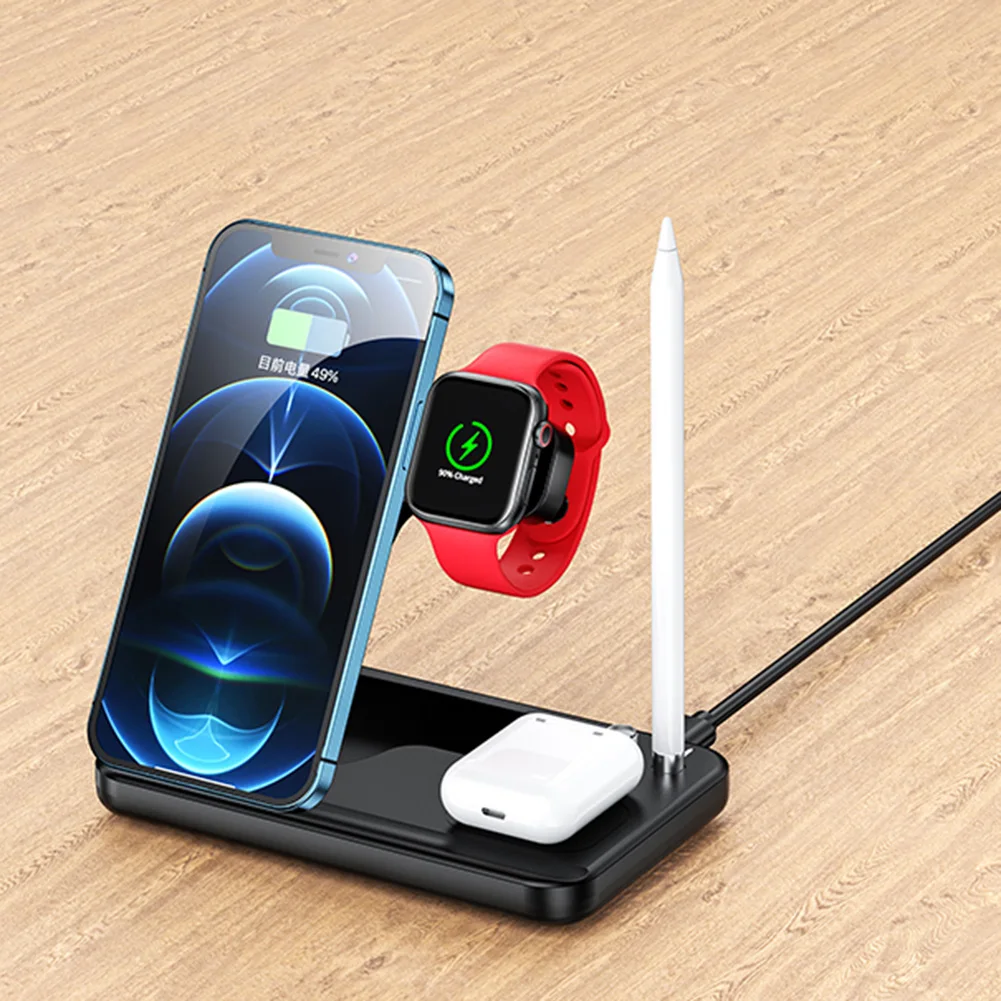 

15W Qi Folding Fast Wireless Phone Charger Stand 4 in 1 Wireless Charging Dock Station Stand For iPhone iWatch AirPods Pencil