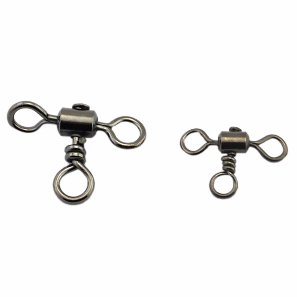 

100pcs/set 1/0 2/0 3/0 4/0 1# 2# 3# 4# 5# 6# Siliver Black Fishing 3 Way Barrel Swivel Cross-Line Rolling Swivel Fishing Tackle