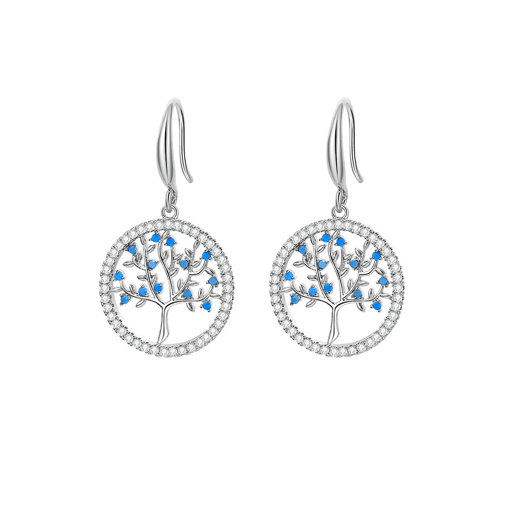 Silver Color Изысканная мода кубического циркония полые Древо жизни Висячие серьги для Для женщин аксессуары комплект Серебряного цвета Mujer moda ювелирные изделия - Окраска металла: Silver Color