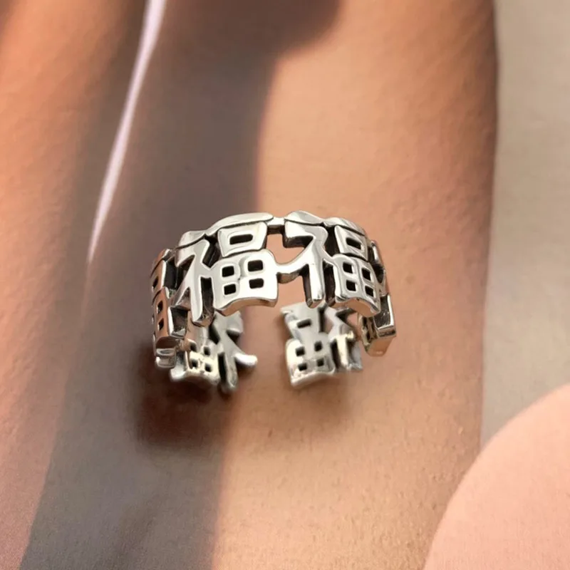 

S925 sterling silver ring personality fashion retro series wedding hi open shape jewelry gifts for lovers