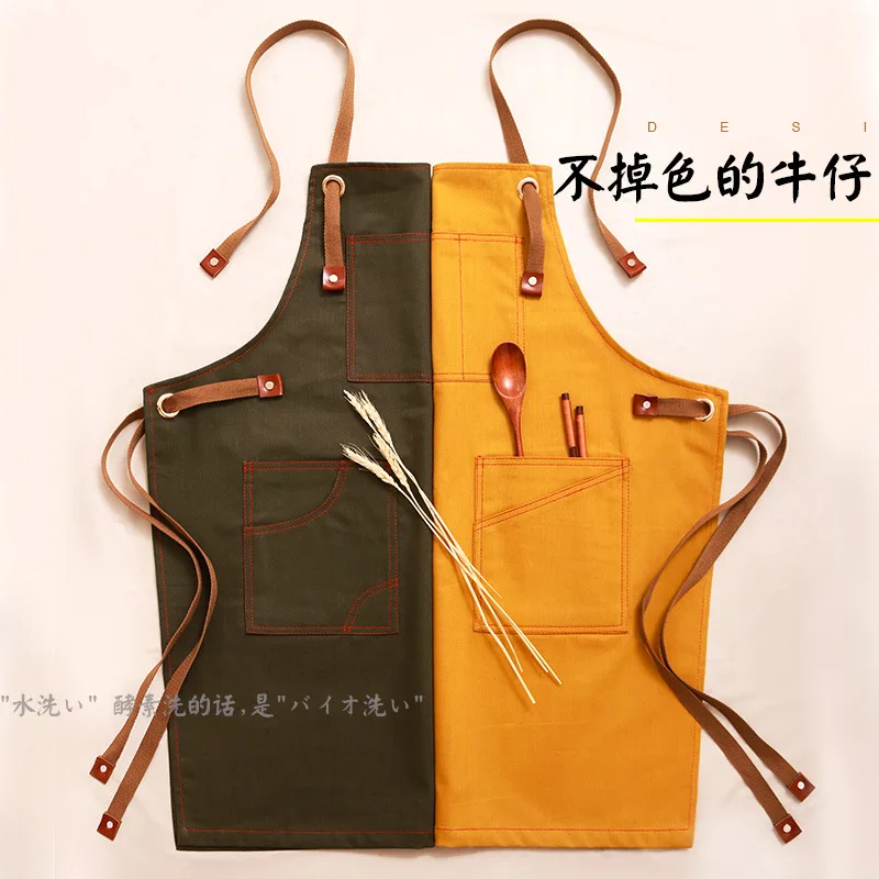 Модные джинсовые мужские Кухонные фартуки рабочий фартук шеф повара для готовки