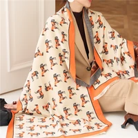 animal print winter cashmere scarf women 2021 new thick warm shawls and wraps brand designer horse printed pashmina blanket cape