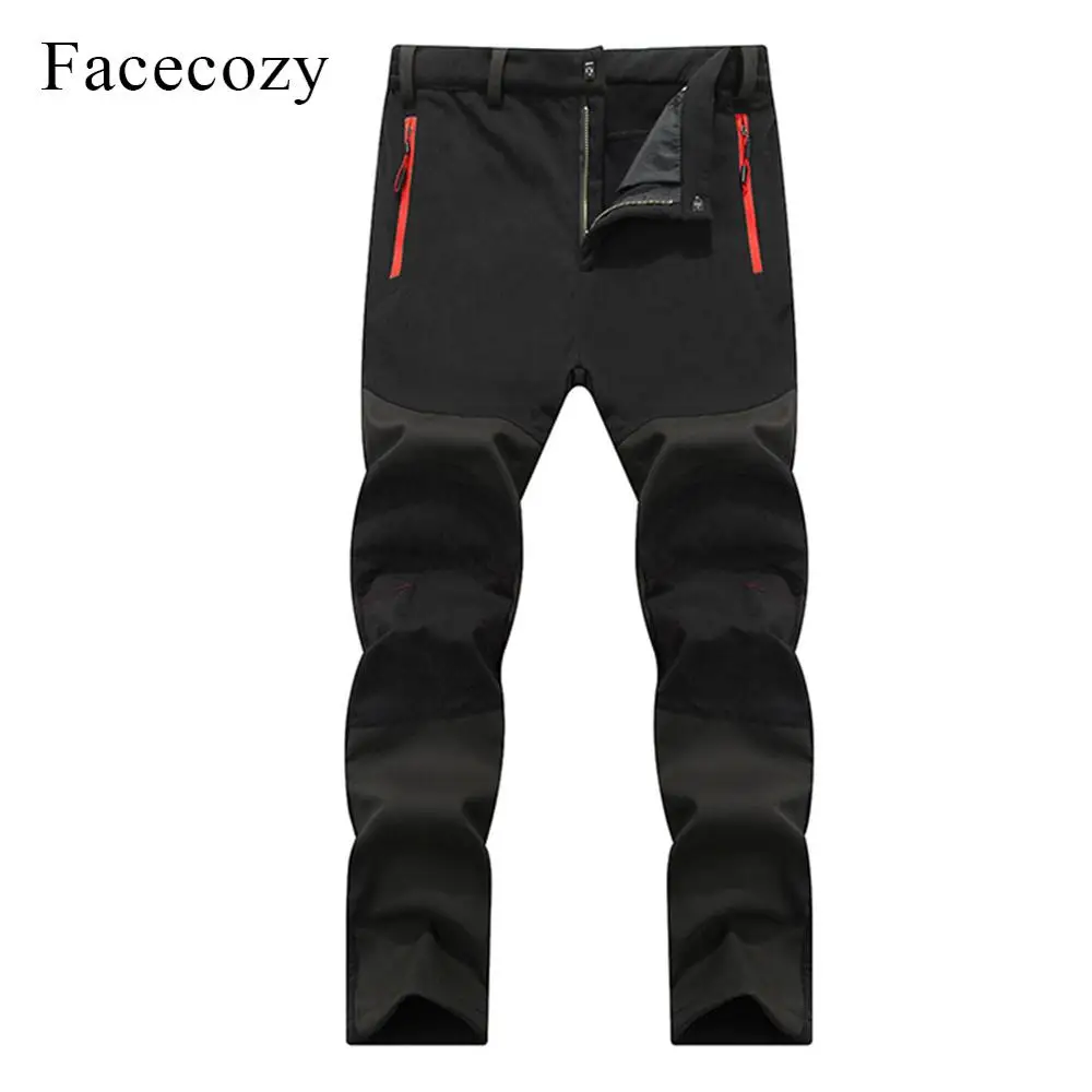 Facecozy, мужские флисовые треккинговые походные брюки, зимние уличные водонепроницаемые флисовые походные мужские спортивные брюки для охоты и рыбалки - Цвет: Black Army Green