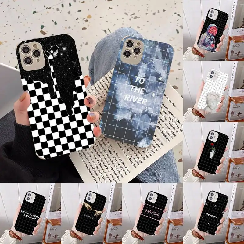 

Black white chessboard quote Phone Case Lambskin Leather For iphone 12 11 8 7 6 XR X XS PLUS MINI PLUS PRO MAX Shockproof