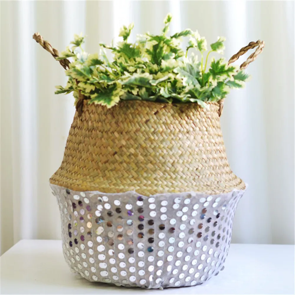 Seagrass Wicker Basket Flower Pot Folding Basket Dirty Basket Storage Decoration Home& Garden Wholesale& Drop Shipping