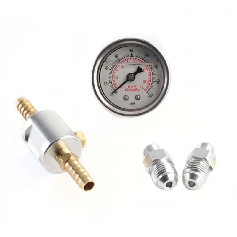 

Универсальный манометр топлива 1/8 NPT, полированный корпус с жидкостным наполнением, 0–160 фунтов на квадратный дюйм и комплект адаптеров для систем впрыска топлива