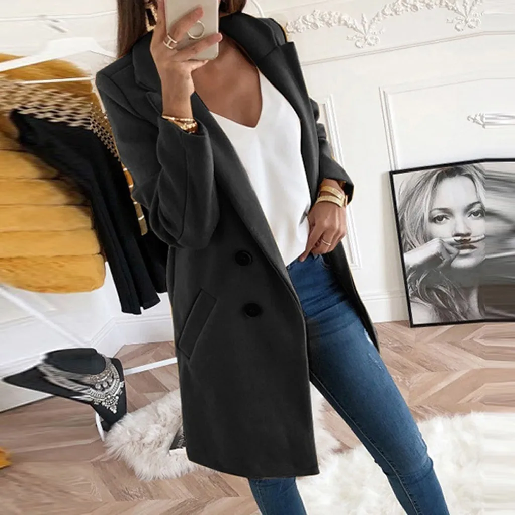 Women Autumn Winter Woollen Coat Long Sleeve Turn-Down Collar Oversize Blazer Outwear Jacket Elegant Overcoats Loose Plus Size | Женская