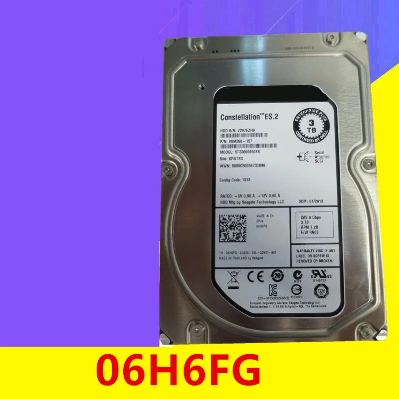 

Original New HDD For Dell 3TB 3.5" SAS 6 Gb/S 64MB 7200RPM For Internal HDD For Server HDD For 6H6FG 06H6FG ST33000650SS