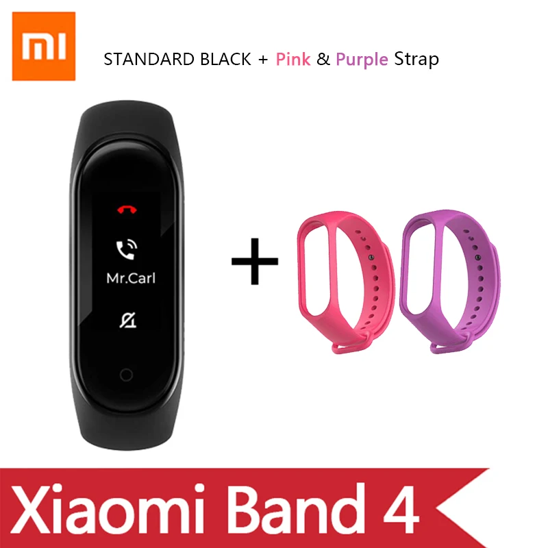 Ad pink Yellow strap Умный Браслет OriginalXiao mi Band 4 на английском, испанском и русском языках, 3 цвета, AMOLED экран, mi band 4, Smartband, fitness Traker - Цвет: Ad pink Yellow strap