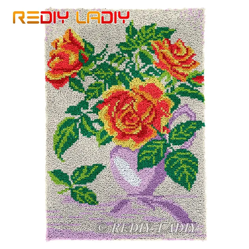 

Latch Hook Kits Blue and Red Rose Chunky Yarn Embroidery Crochet Tapestry Kits Needlework Arts & Crafts DIY Carpet Rug 57*85cm