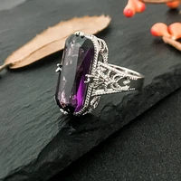 1020mm big amethyst gemstone ring hollowed out 925 sterling silver rings exaggerated silver hand jewelry for women