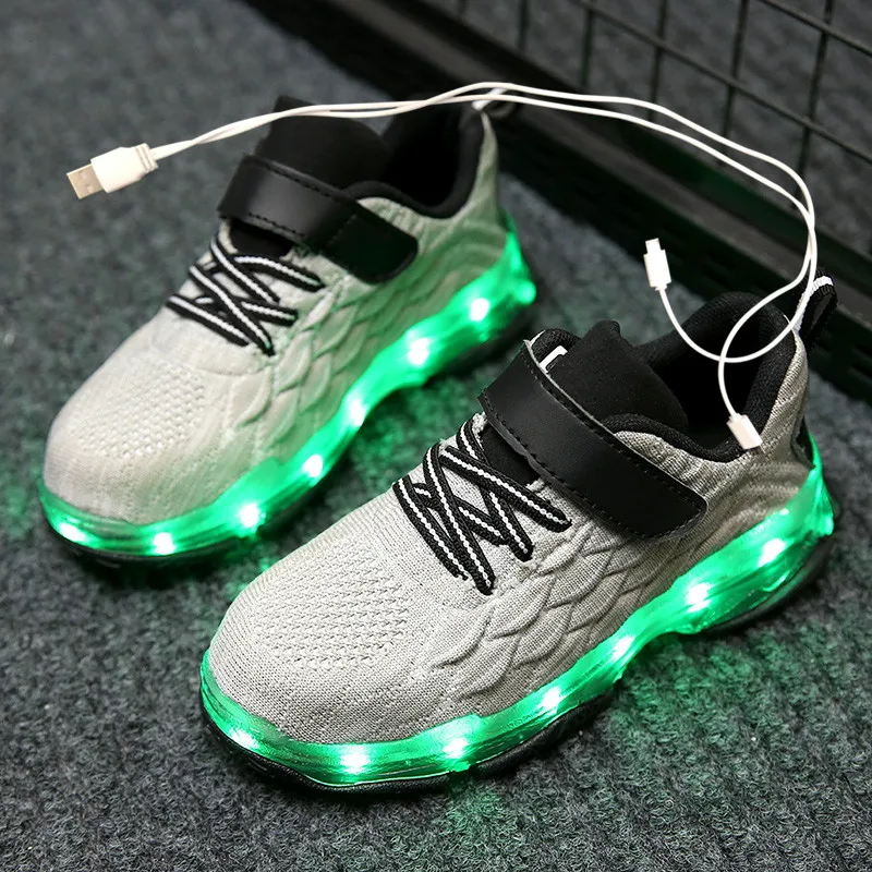 

Size 25-37 Children LED Shoes for Boys Girls USB Charger Schoenen Kids Chaussure Enfant Luminous Glowing Sneaker with Light Sole