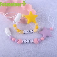 fosmeteor customized name silicone dummy pacifier clips chain big star pendant nursing teething gift for newborn baby boy girl