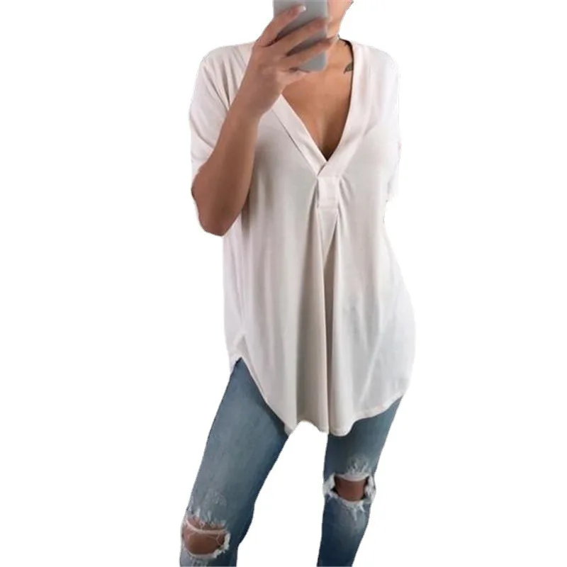 

2021 Summer Women's V-neck Short-sleeved Shirt Loose Large-size Top Woman Black Purple Red White White Tops