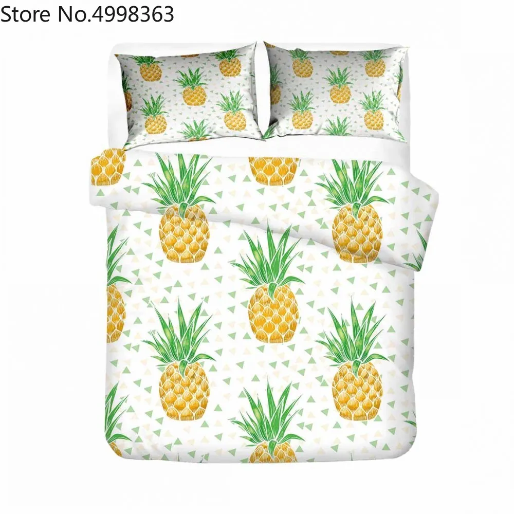 Летний комплект постельного белья с фруктами золотисто-зеленые ананасы