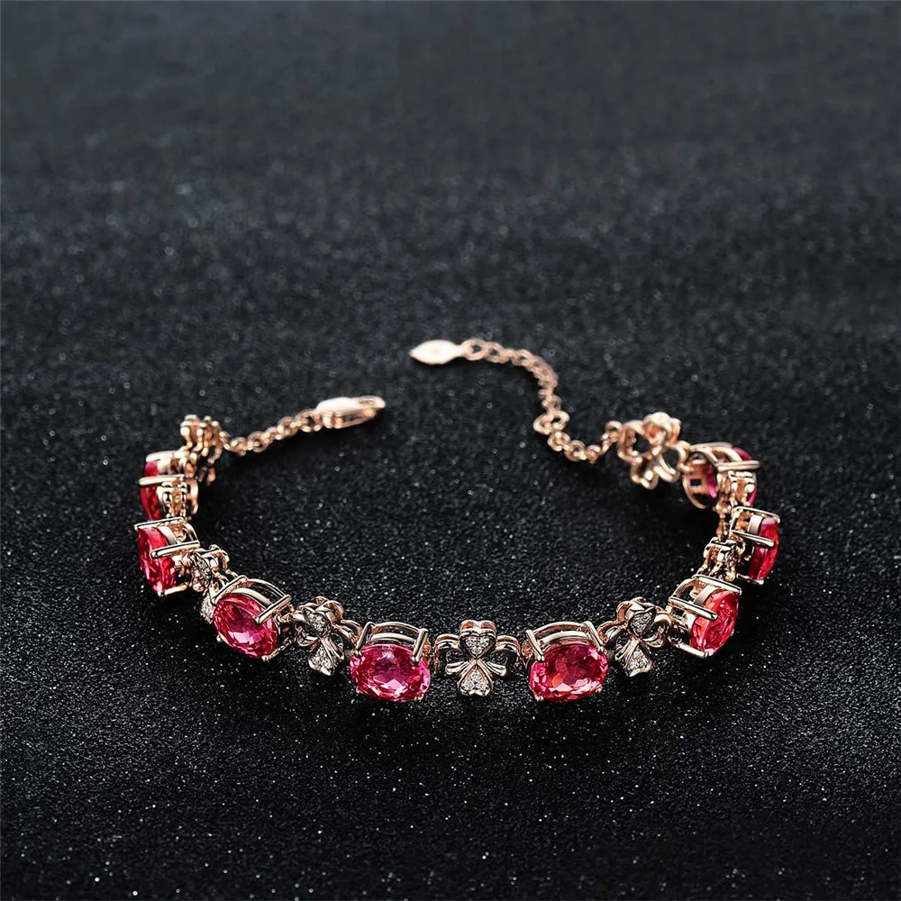

Ruby gemstones red crystal women bracelets diamonds 18k rose gold color luxury fine jewelry clover birthday gifts bijoux bague