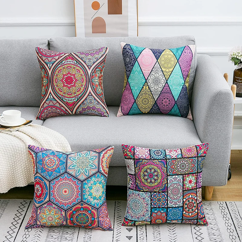 

Наволочка Мандала с цветочным узором, льняная наволочка в стиле хиппи, уличный квадратный чехол для дивана, винтажный домашний декор
