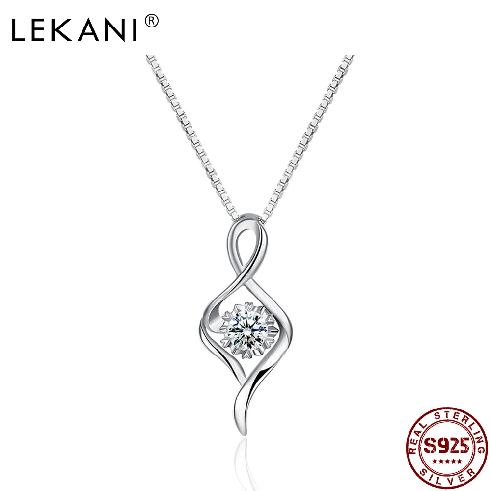 

LEKANI Classic 925 Sterling Silver Geometry Twisted Pendant Necklaces For Women Round Clear Cubic Zirconia Necklace Jewelry
