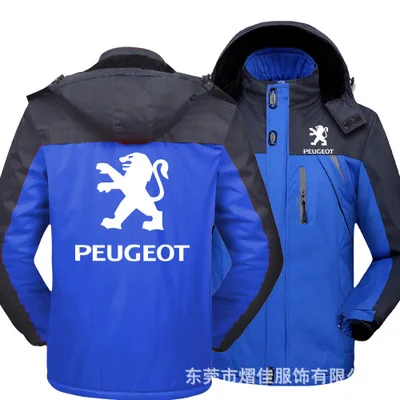 

Winter Jacket Men for Peugeot car logo Thick Velvet Warm Coat Male Windproof Hooded Outwear Casual Mountaineering Overcoat