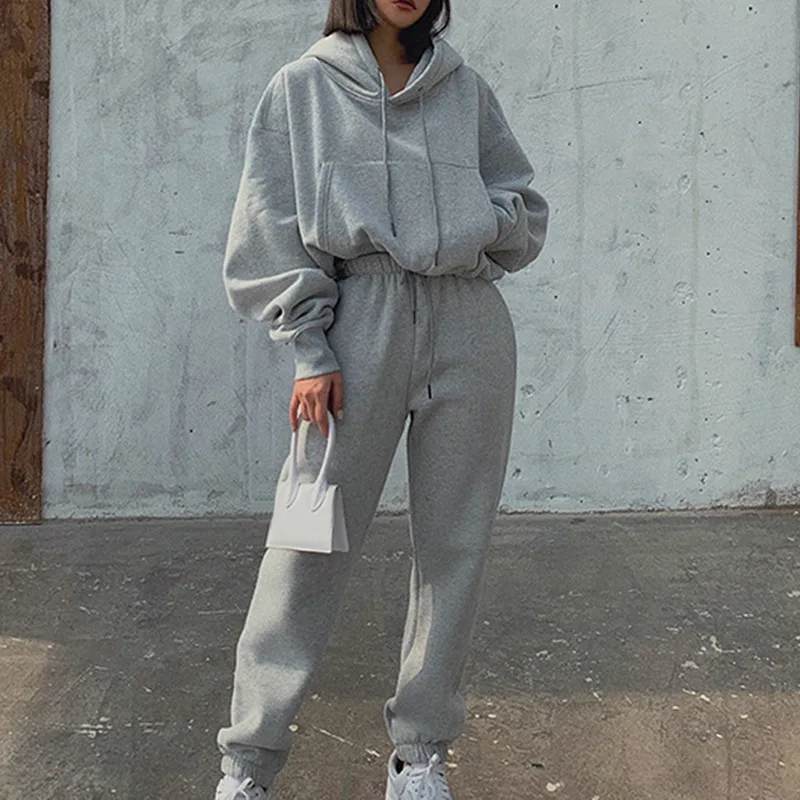 

Solid Tracksuit Women Two Piece Set Autumn Winter Clothes Hooded Oversized Sweatshirt Top Sweatpants Sports Jogging Suit Outfits