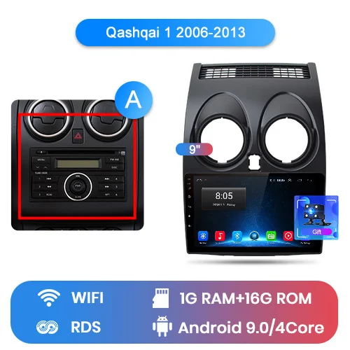Junsun 2G+ 32G Android 9,0 для Nissan Qashqai J10 2006-2009 2011-2013 авто 2 din автомагнитола стерео плеер Bluetooth gps навигация - Цвет: WIFI (1GB 16GB)