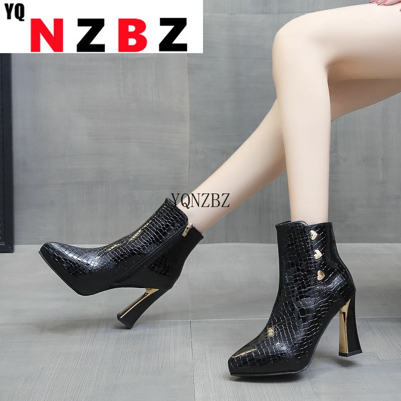 

Large Size Pointed Toe Square Heel for Women Boots Fashion Ankle Boots Women Shoes Zipper Cheap High Heel Boots Woman 35-40