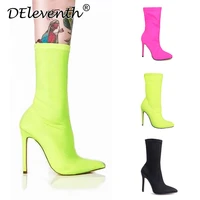 women heel shoes pointed toe elastic boots candy color cloth boots high heel socks boots thin high heels women pumps size 35 43