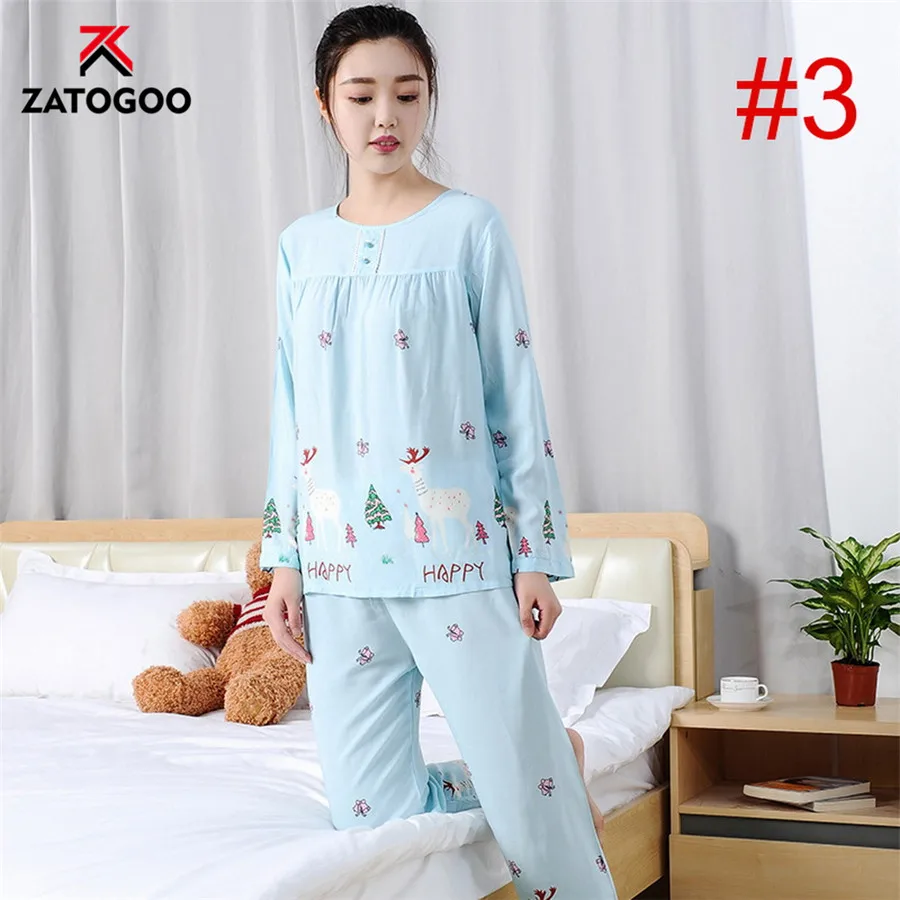 Pattern 3 Осенний тонкий домашний костюм мультфильм Женская пижама с длинным рукавом Цветочный костюм домашний женский милый мягкий удобный пижамный комплект розовый синий - Цвет: Pattern 3