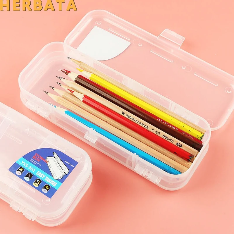 Простой Прозрачный чехол для карандашей пластиковый двойной футляр с дверью